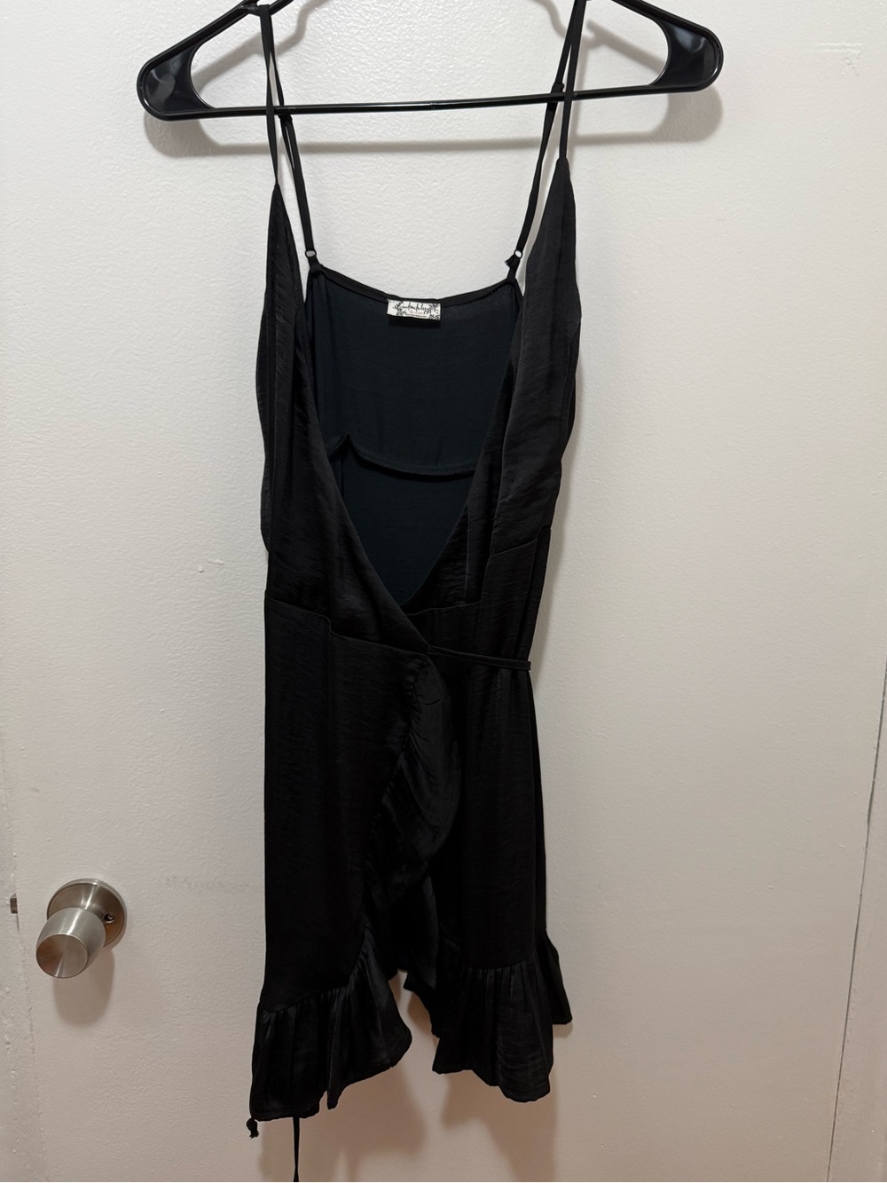 Black Satin Ruffle Slip Dress - free people